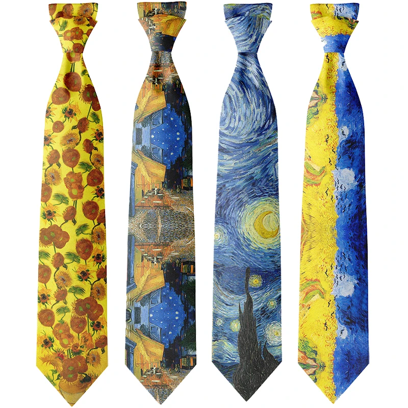 Art oil painting tie Van Gogh starry sunflower men's fashion business tie men's and women's party shirt suit accessories