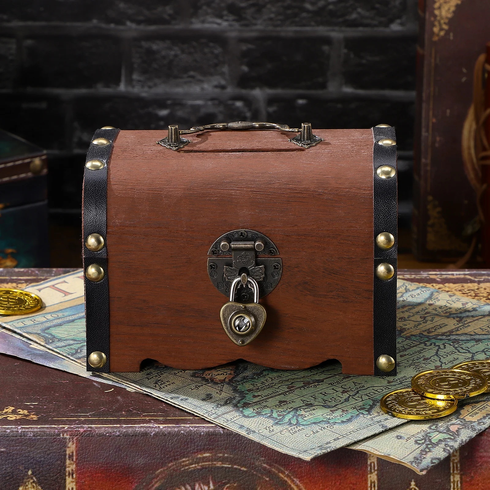

Vintage Treasure Wooden Treasure With Lock Box Lockable Wooden Storage Home Office Decor Saving Money Retro Style Box