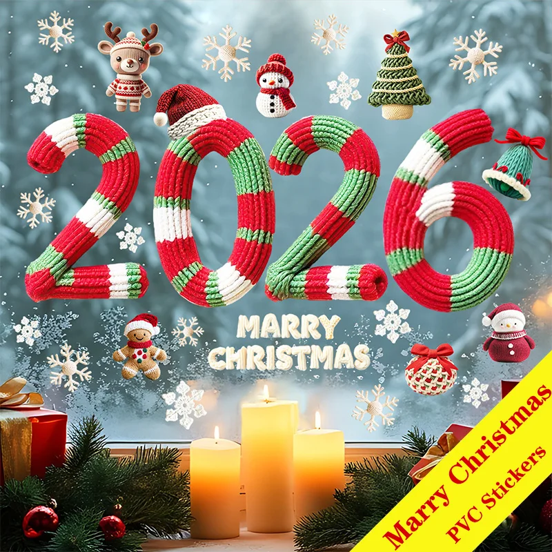 

2026 Christmas scene Window Stickers Large Store Window Door Decor | Reflective Number Stickers | Removable Static Clings