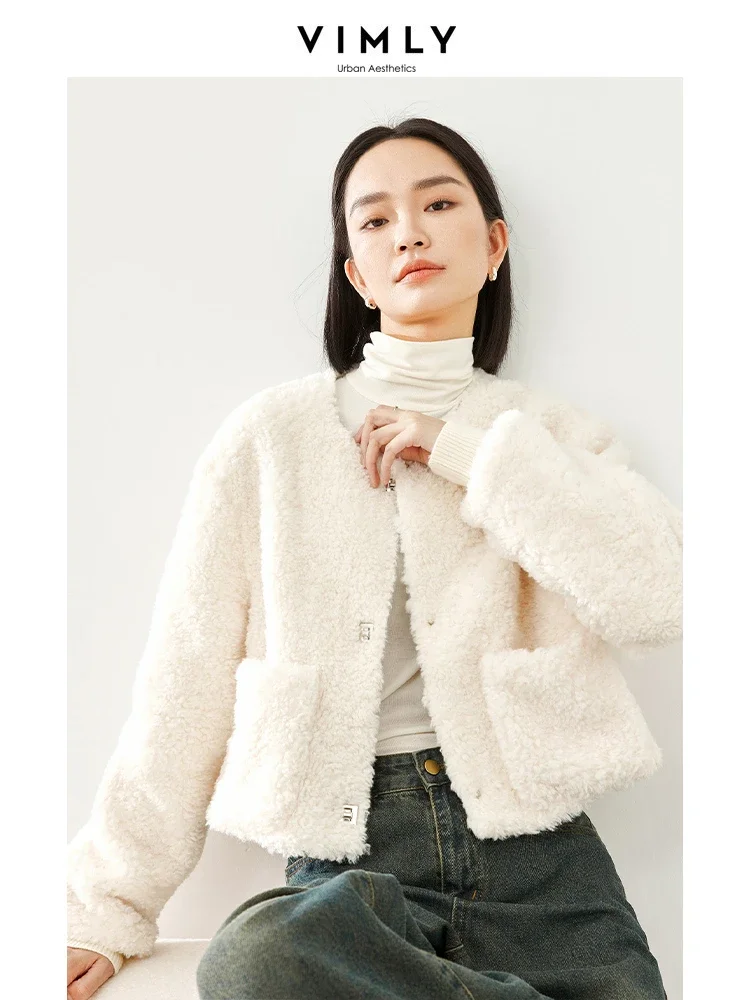 

Vimly Thick Warm Cropped Fluffy Jacket Apricot Faux Fur Coat Women 2023 Winter Quilted Jacket Female Elegant Overcoat M5602