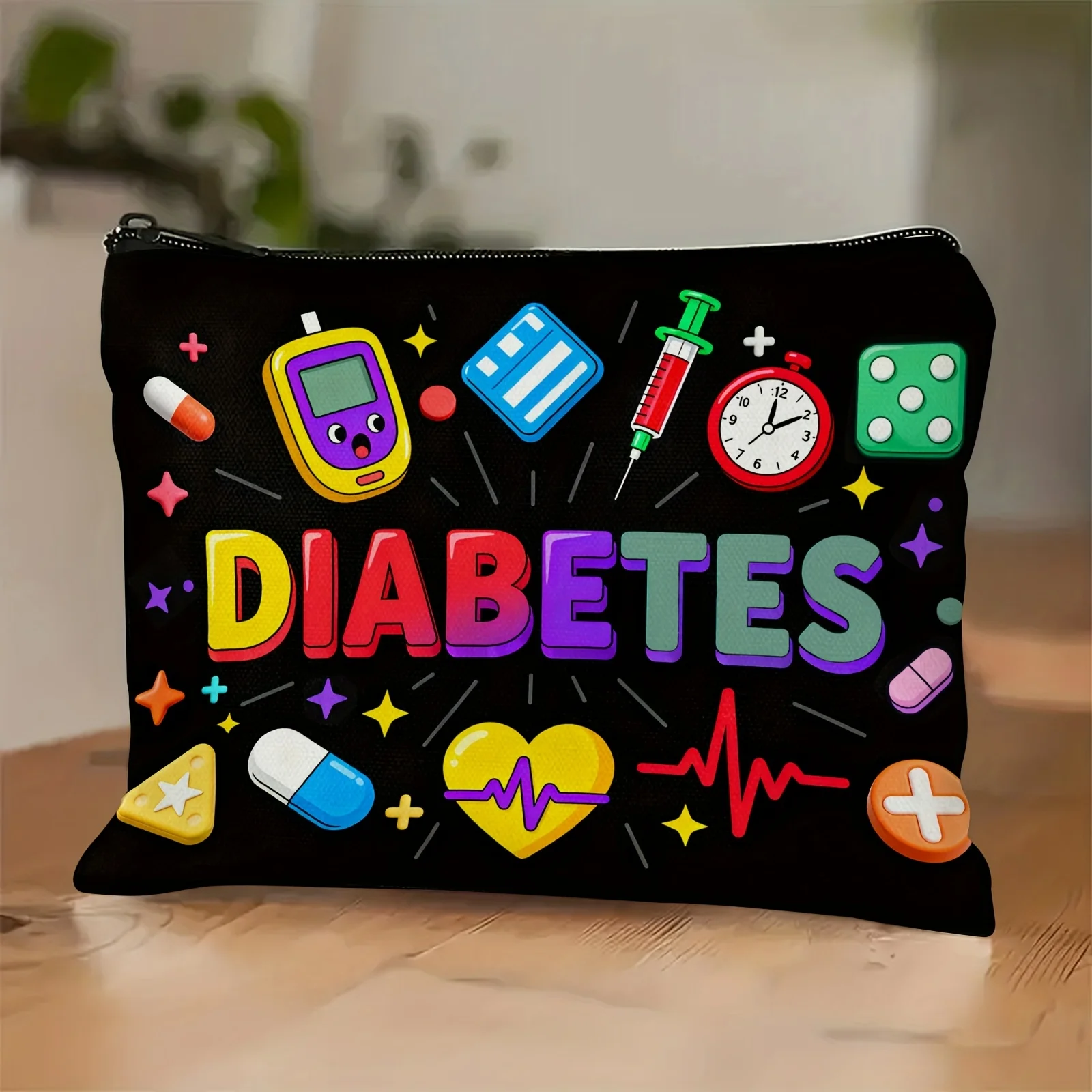 Portable foldable zipper bag with blood glucose meter, drug icon, medicine bag, cosmetic bag, travel wash bag, storage box (1pc)