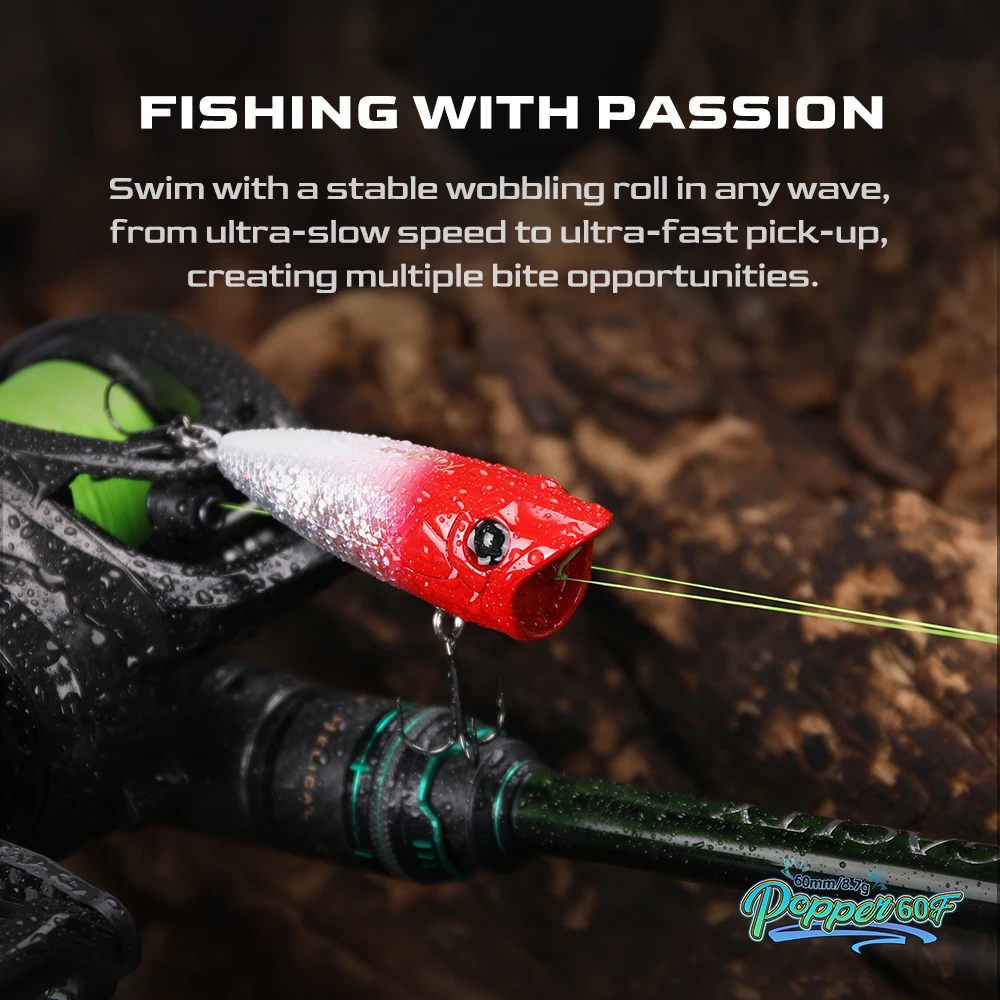 TSURINOYA Popper Fishing Lure 60F Topwater Floating Wobbler 60mm 8.7g RIPPLE Artificial Hard Bait for Pike Bass Surface Model