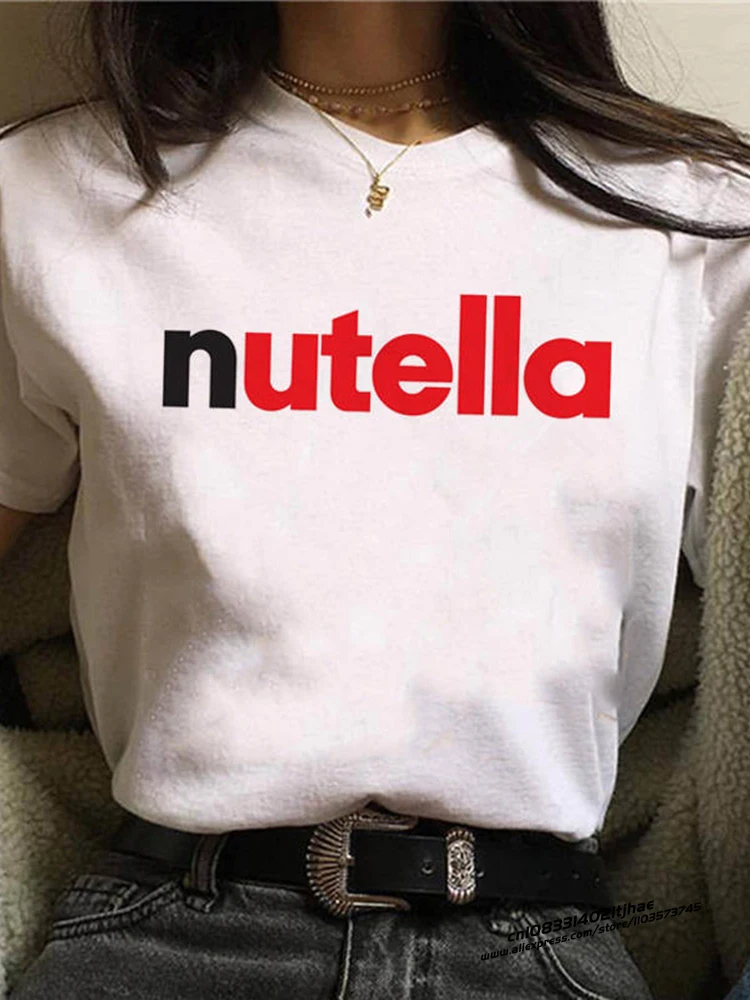 Camiseta con estampado de Nutella para mujer, remera Harajuku Kawaii de los años 90, playera con estampado de dibujos animados, camisetas de estilo coreano para mujer