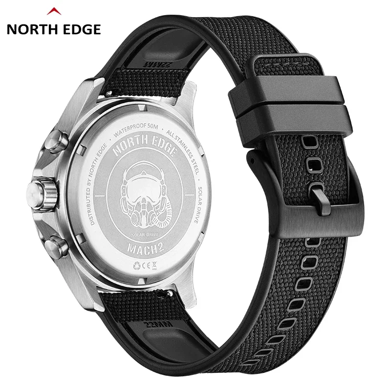 North edge 2024 mach 2 relógios masculinos energia solar 316 caixa de aço inoxidável relógio de quartzo para homem piloto à prova dwaterproof água 50m cronômetro