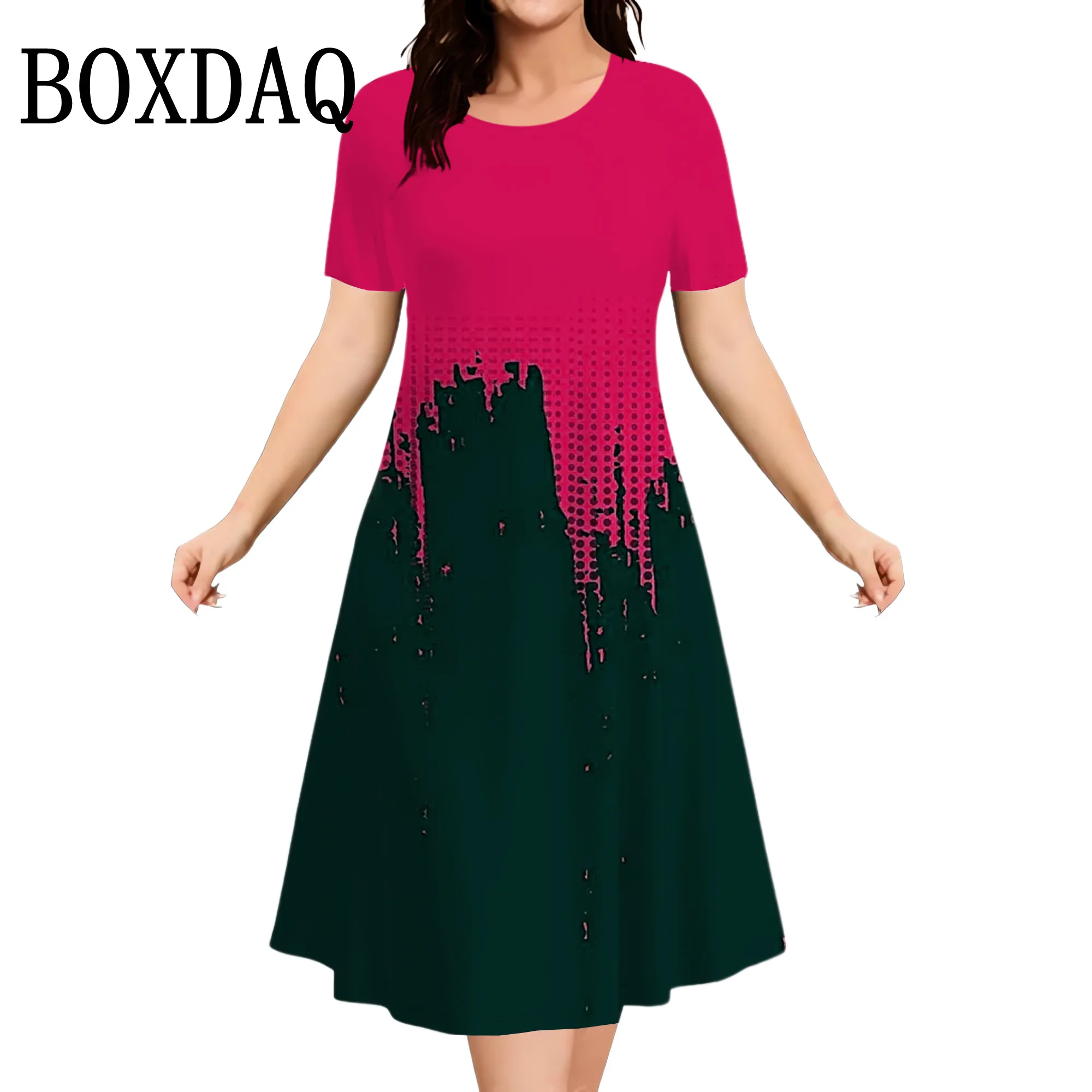 Abiti estivi da donna taglie forti Abito a trapezio ampio a maniche corte stampato sfumato 3D Abbigliamento donna oversize Abito elegante da donna