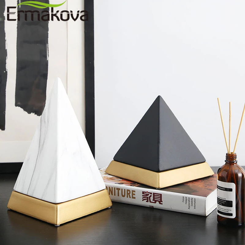 ERMAKOVA Ceramic Pyramid Sculpture Ornaments Creative White Porcelain Marble Statue Crafts Living Room Home Study Decoration