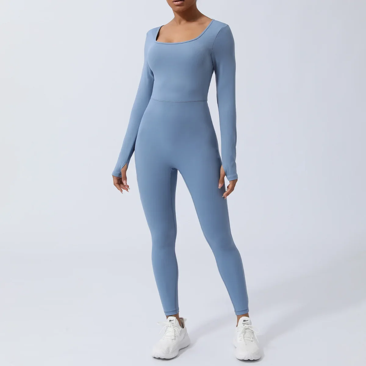 Vrouwen Gym Jumpsuit Met Lange Mouwen Effen Kleur Een Stuk Yoga Set Sexy Opengewerkte Rug Workout Kleding Vrouwelijke Ademende Sportkleding