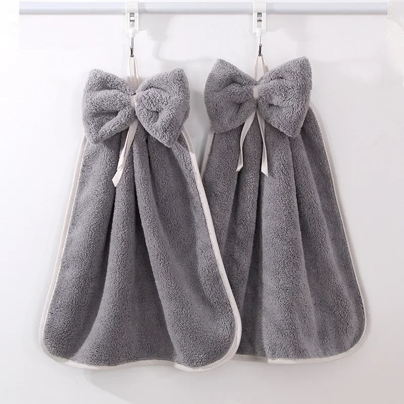 kitchen towel Bowknot Coral Velvet Hand Towel Soft Wipe Dishcloths Hanging Absorbent Cloth Kitchen Tools Bathroom Accessories