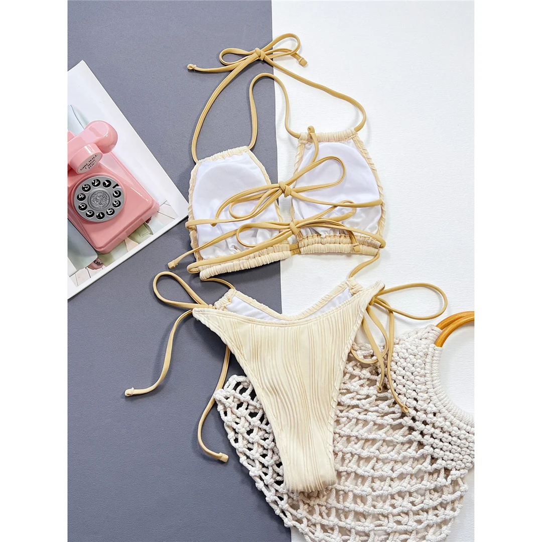 Sexy, geraffter, bauchfreier, ausgeschnittener Neckholder-Badeanzug, Damen-Badebekleidung, Monokini mit hohem Beinausschnitt, Badeanzug, Badebekleidung, Schwimmanzug V5607 – Detail 11