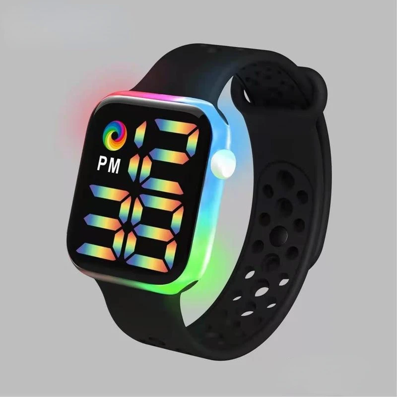 Reloj electrónico LED con correa de arcoíris para hombre y estudiante, pulsera deportiva Digital, resistente al agua, a la moda, novedad de 2024