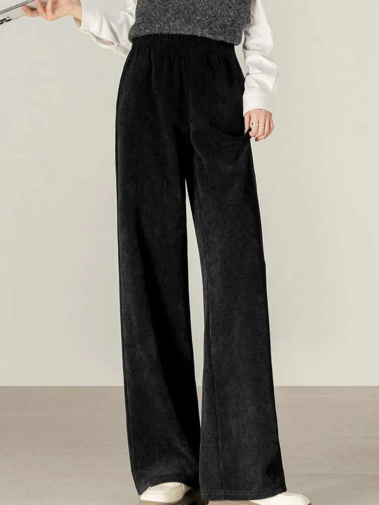 

SENTUBILA Women's Ribbed Knitted Pants 2025 Autumn New Style Simple Casual Commuting Elastic Straight Leg Pants 153KA2490
