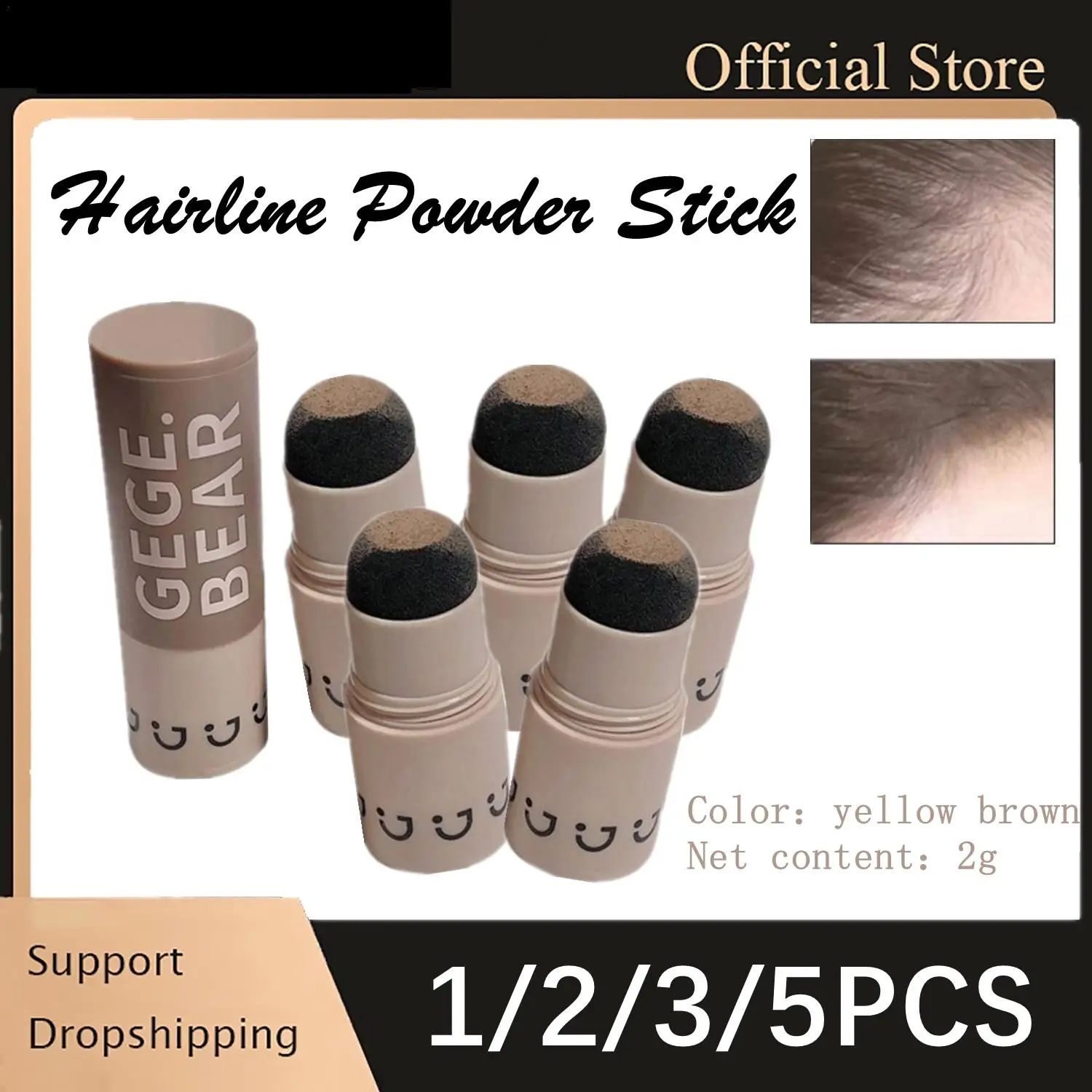 1/2/3/5Pcs Yellow Brown Hairline Powder Hairline Dye Contour Stick Waterproof For Hair Root Edge Instantly Conceals Hair Loss