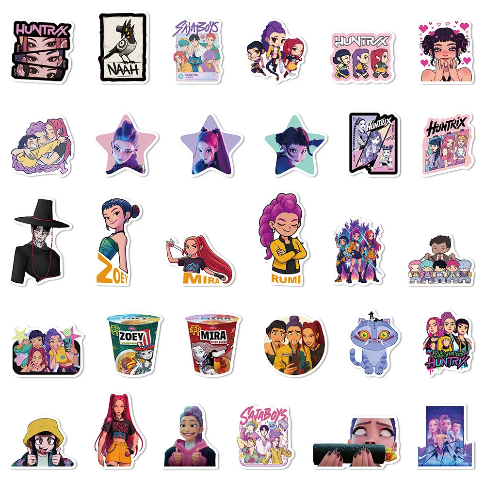 60pcs K-POP DEMON HUNTERS HUNTR/X Cartoon Graffiti Stickers Phone Guitar Laptop Notebook Suitcase Waterproof Sticker Kids Toys