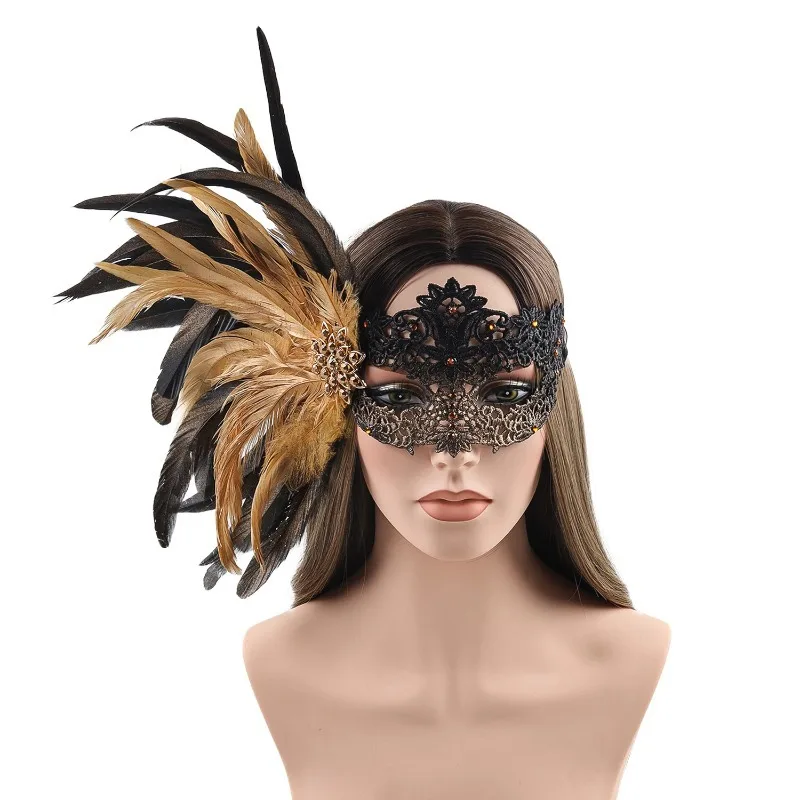 Masque de plumes sexy pour femme | Masque de bal de mascarade d'Halloween avec dentelle à paillettes strass détachables |   Costume de fête Cosplay