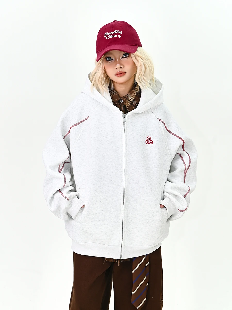 

Американский студенческий свободный женский кардиган-худи на молнии, весна 2026, новая модная спортивная одежда с полосатым узором