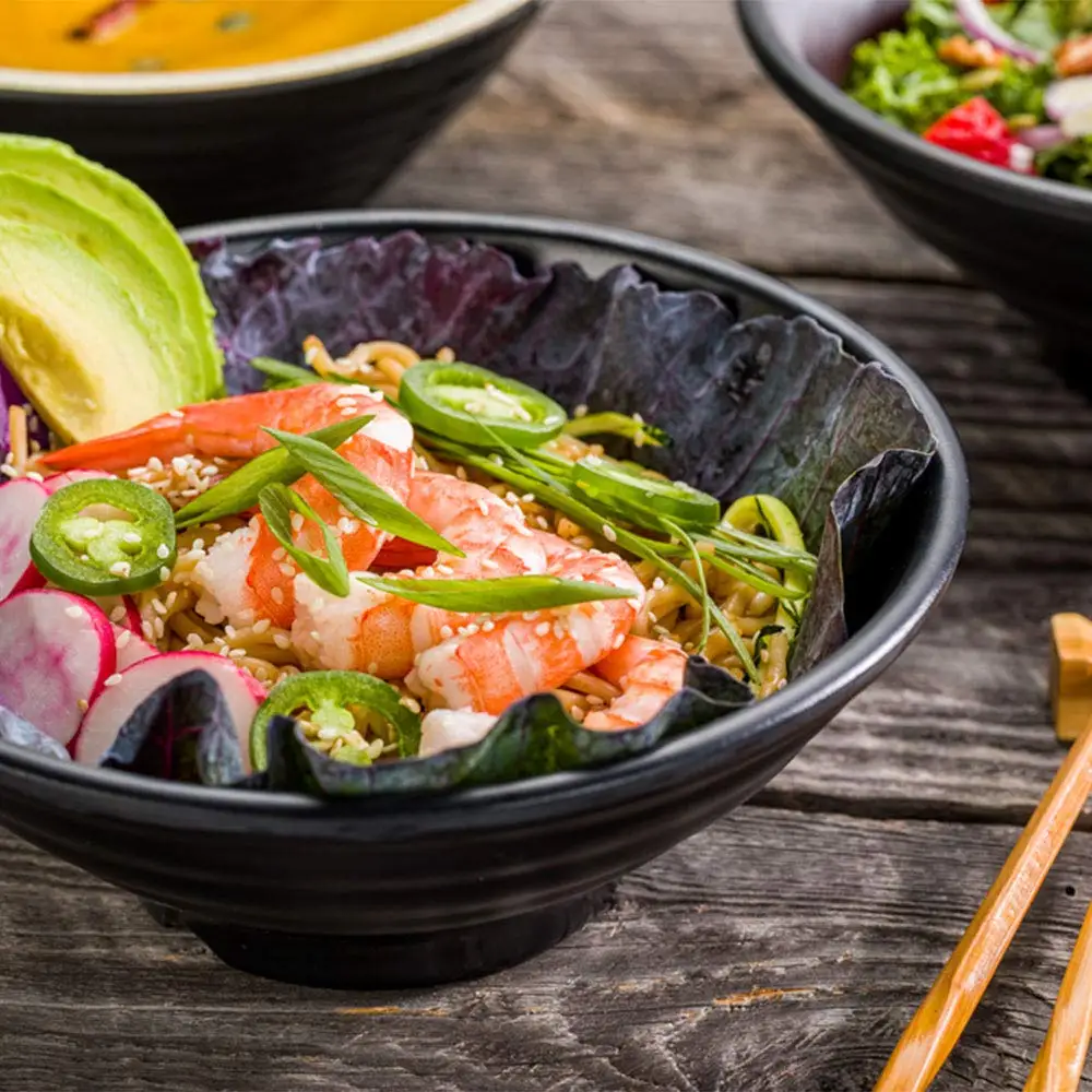 Large Striped Bowl Large Caliber And Capacity High Temperature Resistance Fas Hionable Style And Durability Black