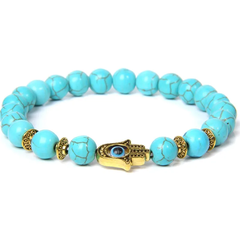 Man-Made Stone Evil Eye Beaded Bracelet For Men Retro Elastic Cord Stretch Handmade Jewelry Wholesale