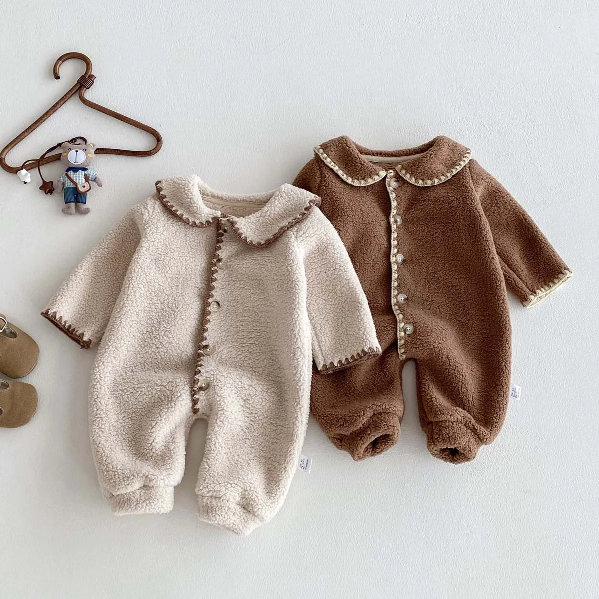 Baby Jumpsuit Autumn/winter 2025 New Double-sided Fleece Men's and Women's Lapel Long Crawling Clothes for Warmth Long Sleeves