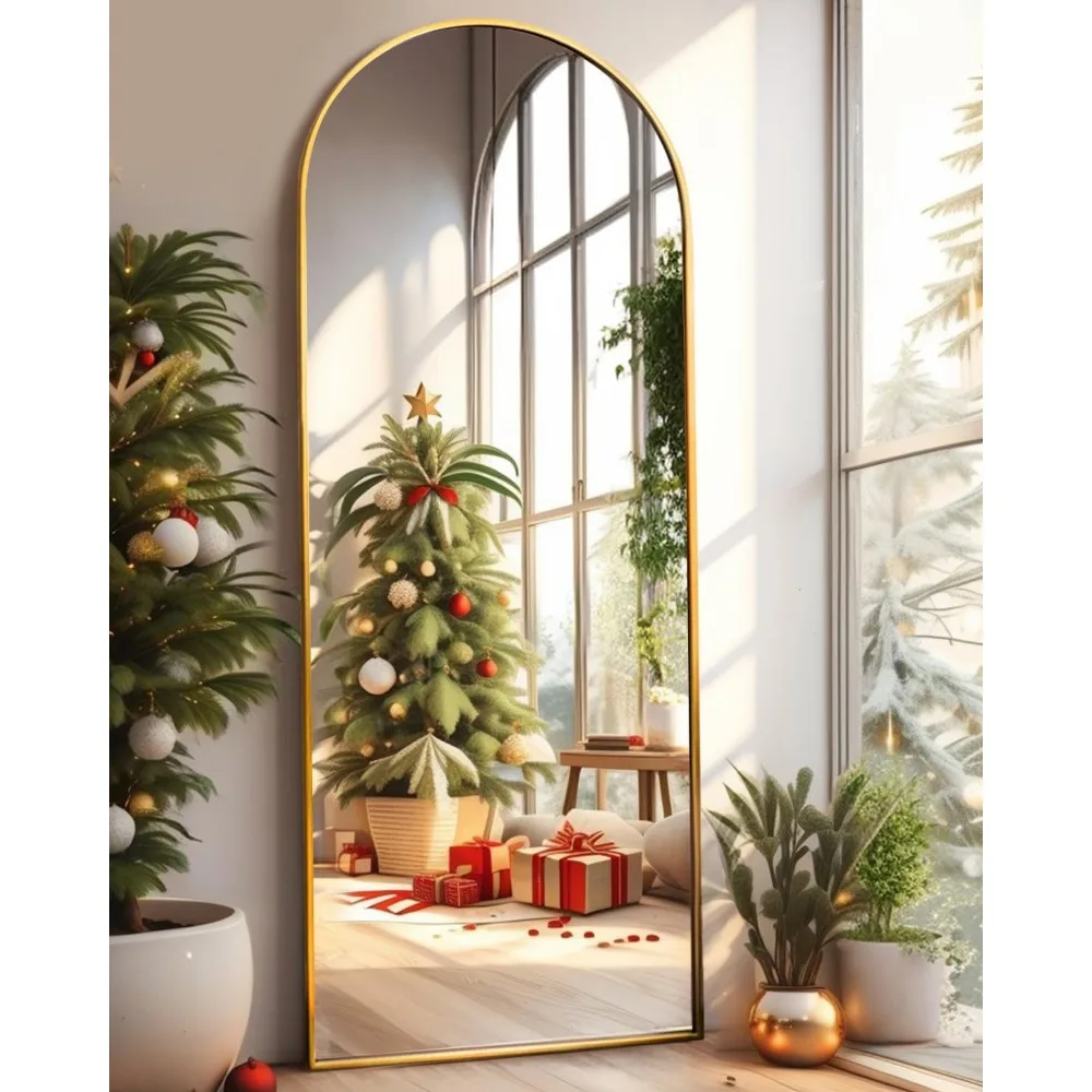 Specchio a figura intera ad arco DYNWELL, specchio da pavimento con supporto, specchio grande 71 "x 26", specchio da parete a figura intera, specchio lungo fino al pavimento dorato