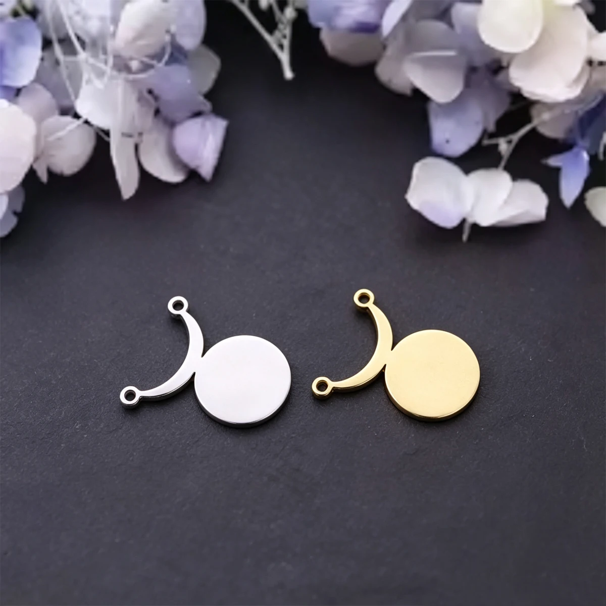 3pcs Crescent Phase Charms Stainless Steel Moon Round Plate Pendant Connector for DIY Jewelry Making Necklace Bracelet Findings
