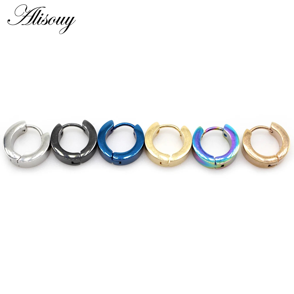 Alisouy 2 Piece personality men stud earrings 4mm width Men Women Stainless Steel Punk Pierced Round stud earrings for men women