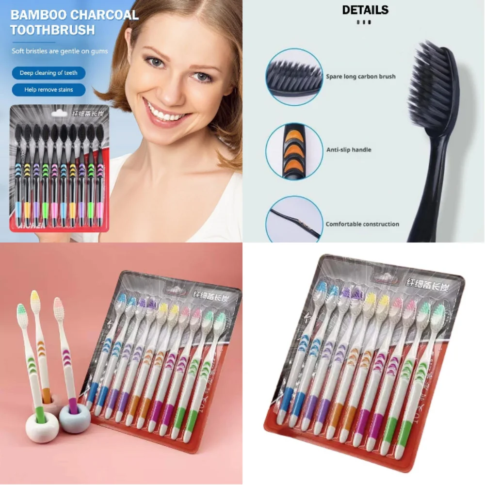 Teeth Whitening Charcoal - 10 Stück Natürliche Bambus-Zahnbürsten Set Weiche