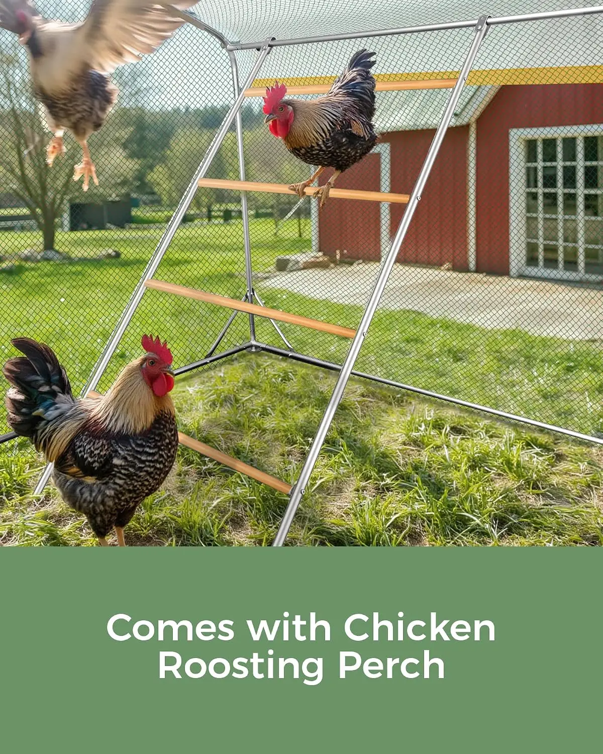 Metal Chicken Coop Run, 12.6FT Walk-in Poultry Cage with Waterproof & Anti-UV Cover, Spire Roof Hen House for Farm, Customized