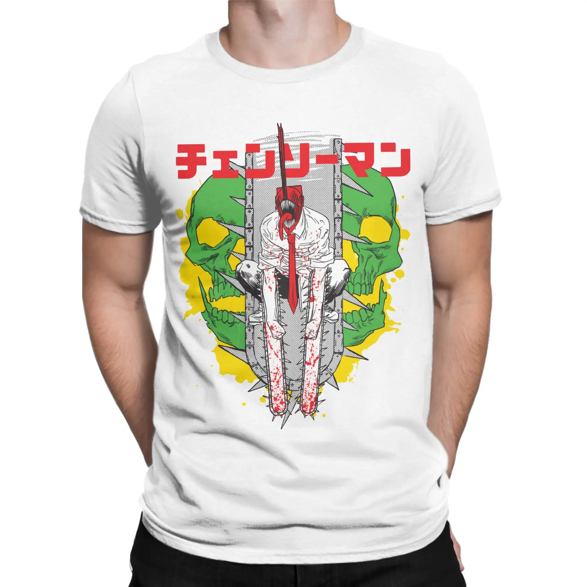 Men Women T-Shirts Chainsawmans Hipster 100% Cotton Tee Shirt Short Sleeve Denji Pochita Devil Anime T Shirt Crewneck Tops Party