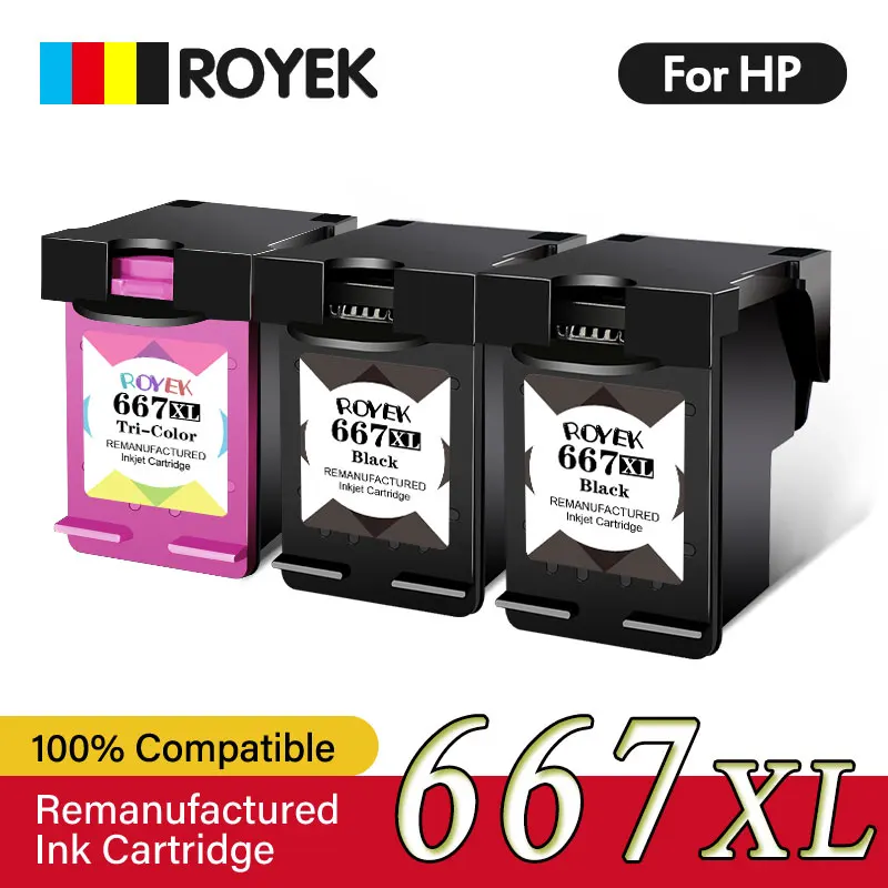 Royek 667XL Ink Cartridges For HP 667 HP667 XL Replacement Compatible Deskjet 1275 2374 2375 2376 2775 2776 6475 Printer