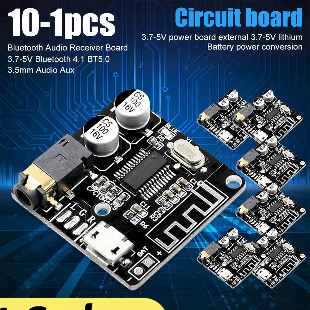10-1PCS DIY BT Audio Receiver Board BT 4.1/5.0 MP3 Lossless Decoder Board Wireless Stereo Music Module DC3.7-5V 2 Channels 3.5mm