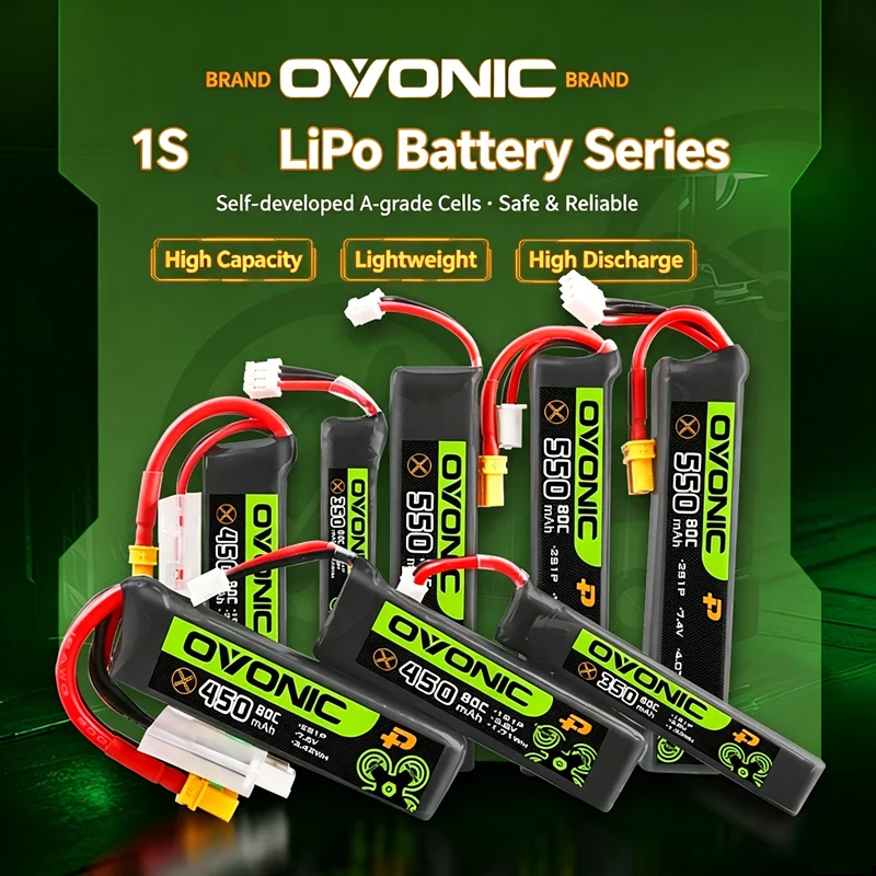 Original OVONIC 300mAh-650mAh 100C 3.8V Lipo Battery For RC Helicopter Quadcopter FPV Racing Drone Parts 1S Battery