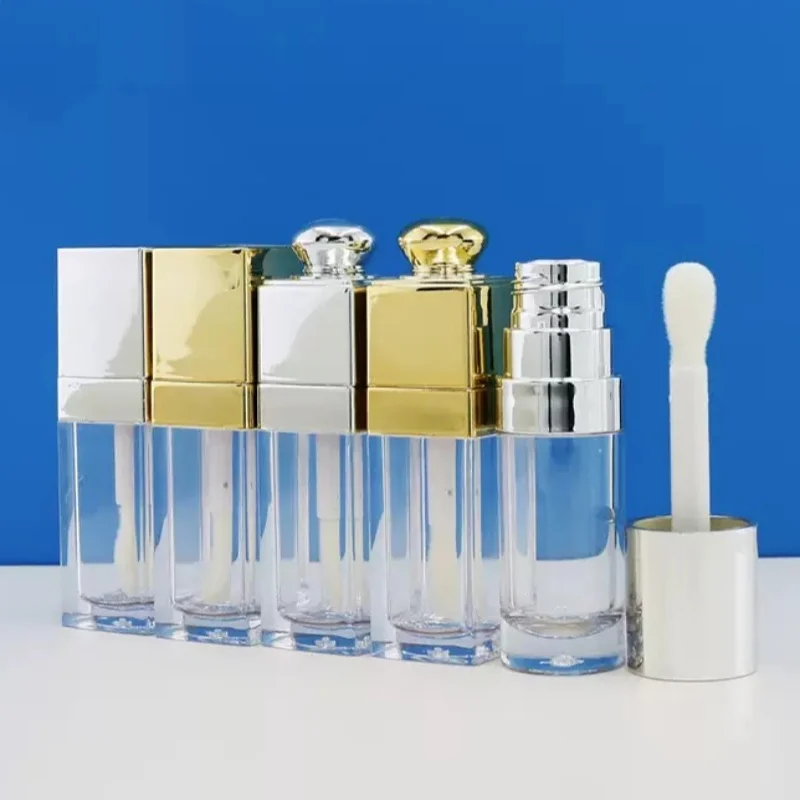 

50Pcs Luxury Big Brush Silver Gold Lip Gloss Tube 10ml Cosmetic Packaging Container Round Square Plastic Empty Bottle tubes