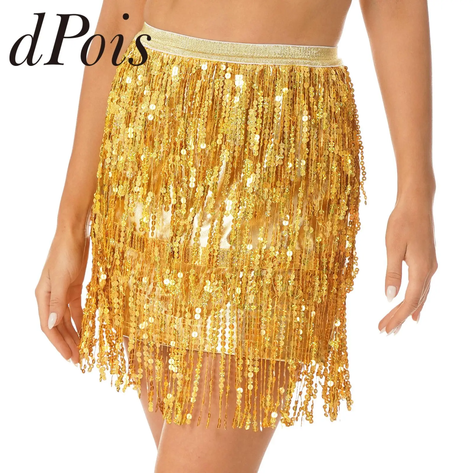 Fringed Mini Skirts Latindance Womens Sparkly Sequin Tassel Skirt Latin Dance Costume Clubwear Bellydance Costume Dancewear