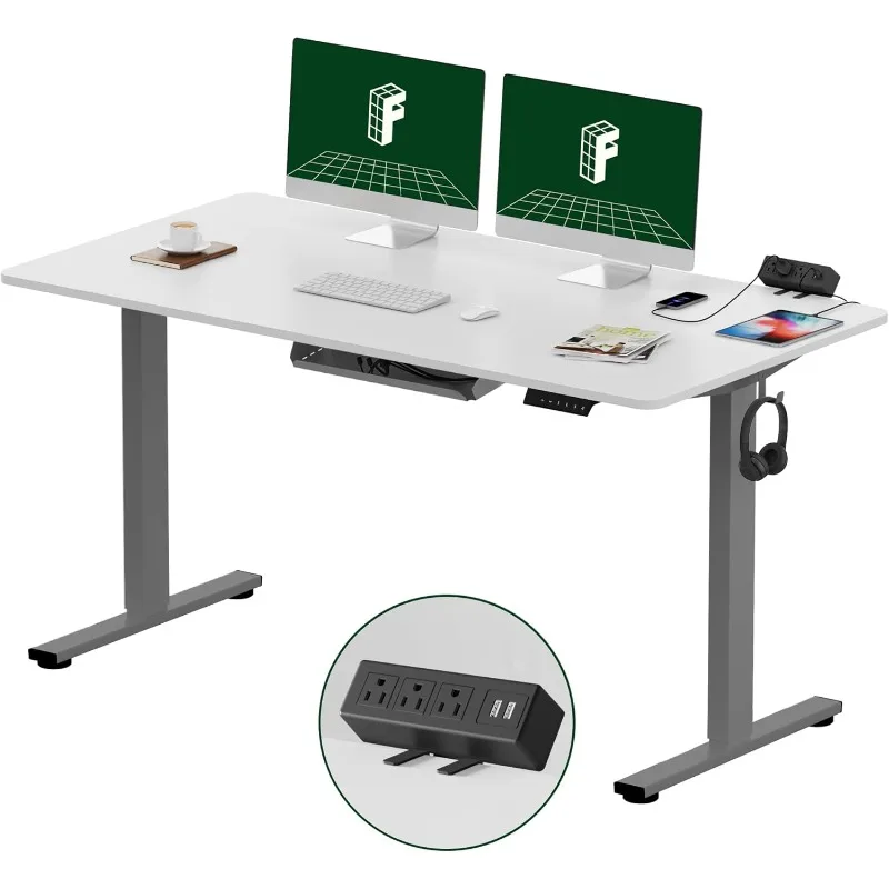 EN2 Whole-Piece Standing Desk with Clamp Power Strip, 55 x 28 Electric Stand Up Height Adjustable Desk with Cable Managemen