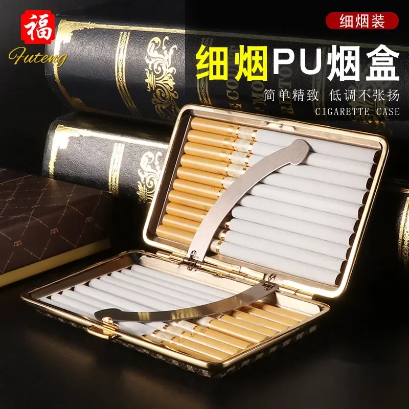 Antique Bronze Pu Leather Cigarette Case Capacity Flip Open Traveling Portable Metal Cigarette Container Box Holder