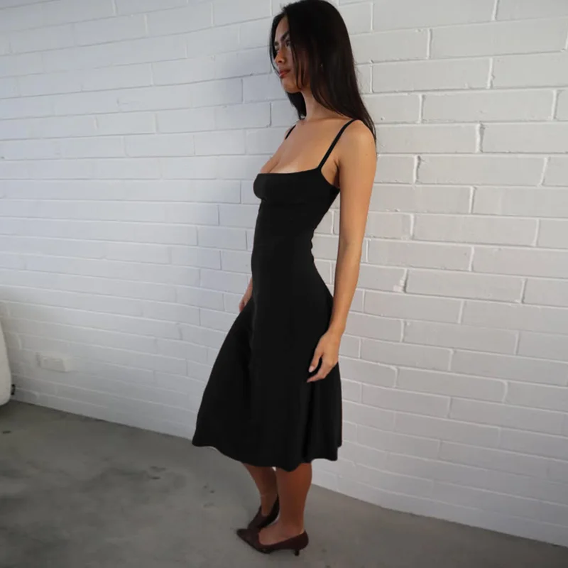 Hugcitar Damen-Kleid, elegant, einfarbig, sexy Midikleid, ärmellos, rückenfrei, Sommerkleidung, Geburtstagsfeier, Urlaub – Detail 19