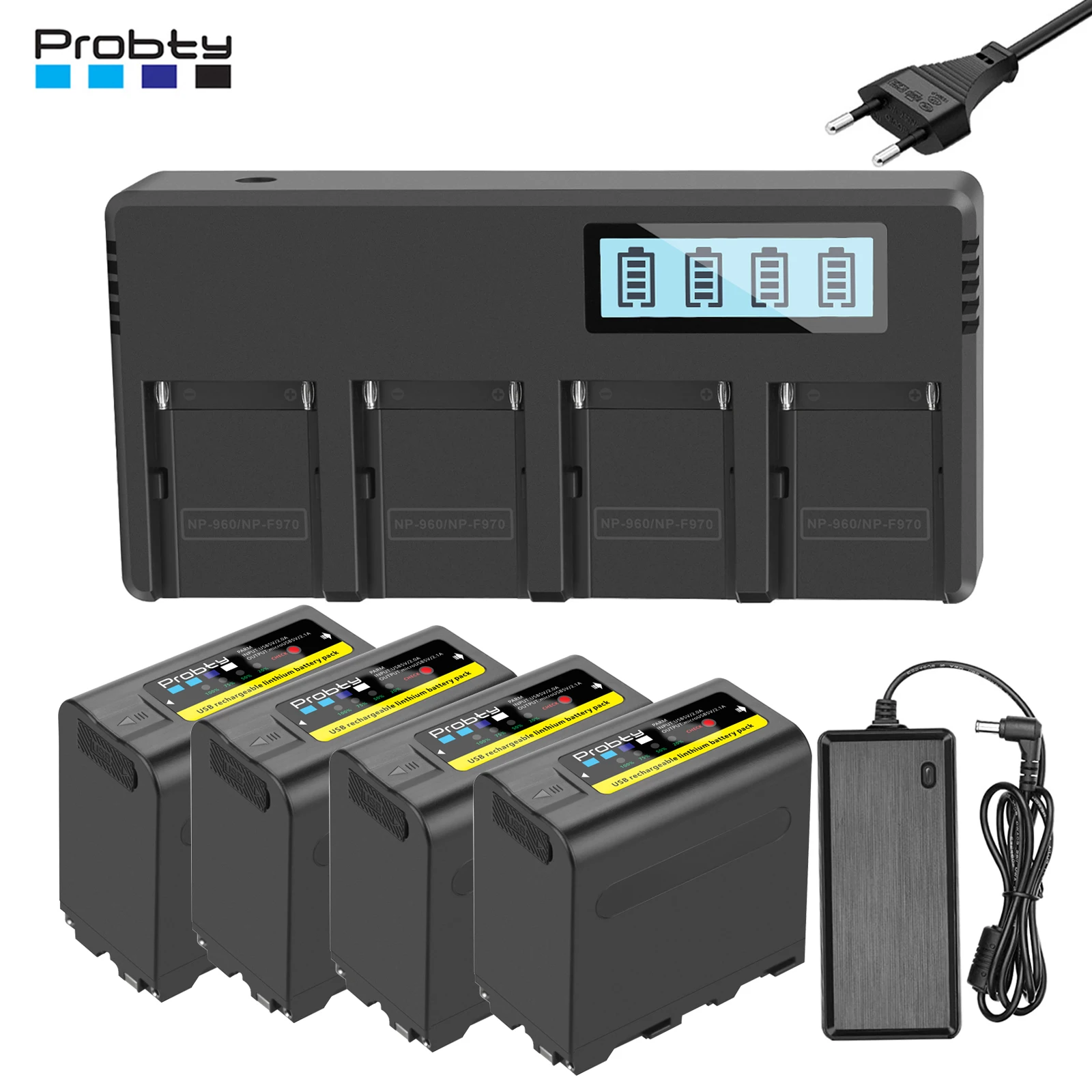 

NP-F970 NP-F960 NP-F980 Battery with Quad Channel Fast Charger for Sony PLM-100 CCD-TRV35 MVC-FD91 MC1500C,for Video Light