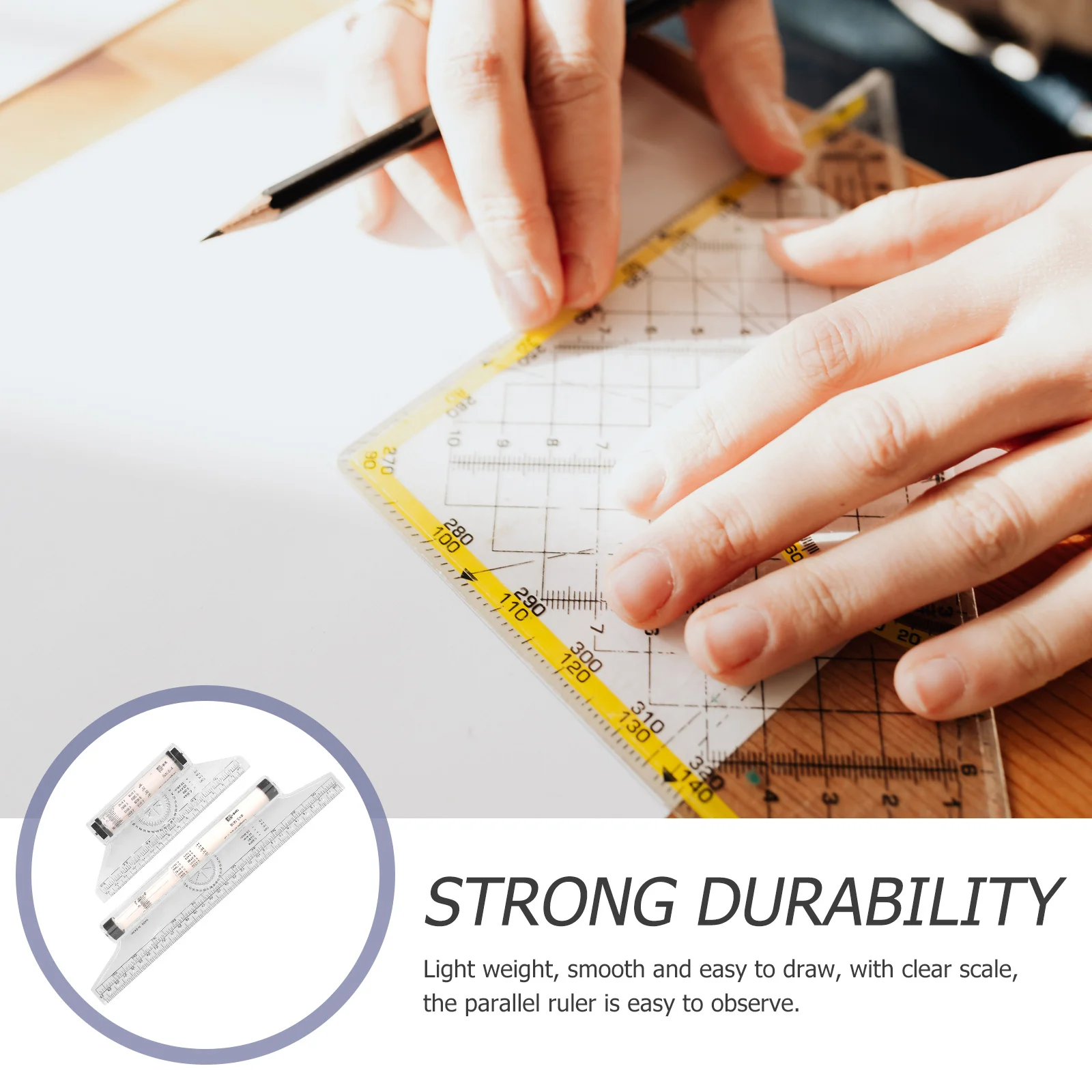 

2pcs Drawing Design Lightweight Transparent Plastic Parallel Ruler For Angle Measurement Multi-Purpose Rolling Ruler Tool For