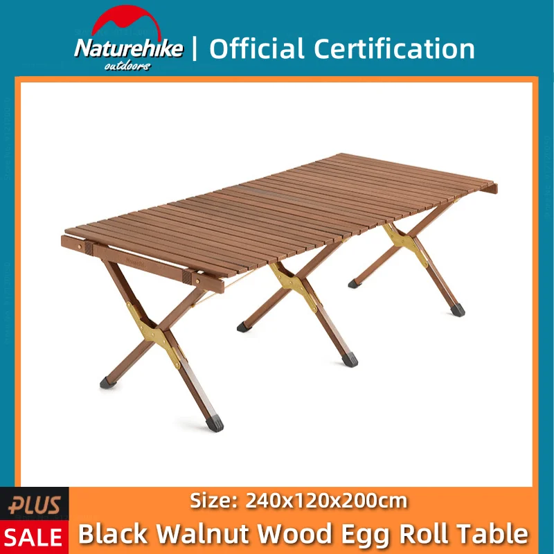 Naturehike Black Walnut Folding Egg Roll Table Outdoor Portable Camping Picnic Solid Wood Table Easy To Store Load Bearing 30KG