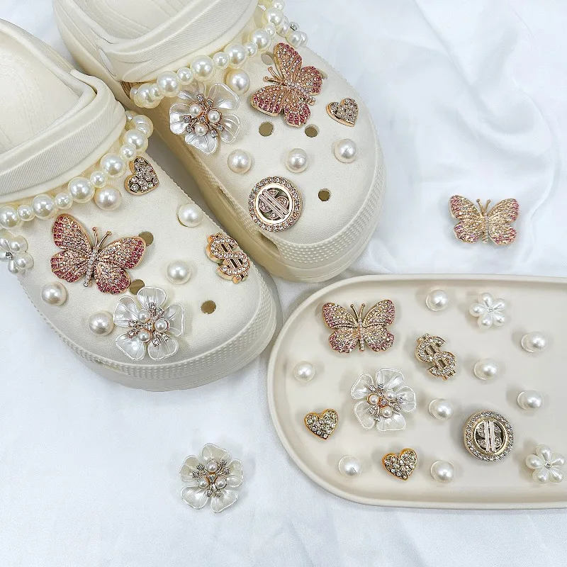 New Pearl Butterfly Shoe Charms Detachable DIY Decorative Charms Cute Removable Croc Shoe Ornaments Crocks Charms
