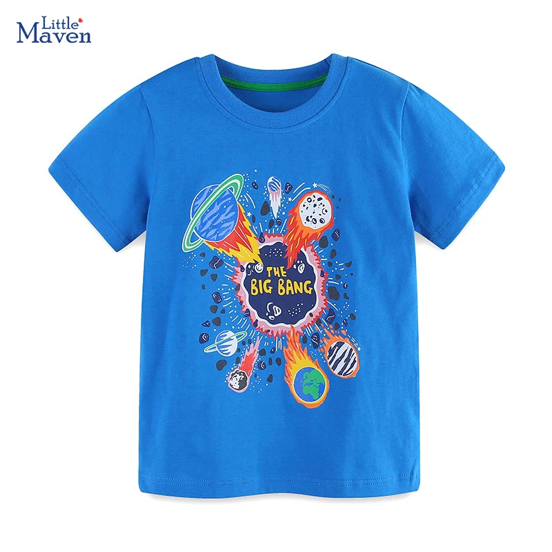 Little maven Kids Clothes Summer 2024 Boys T Shirts Cartoon Universe Bomb Children\'s Clothing Cotton Baby Boys Tops Tees