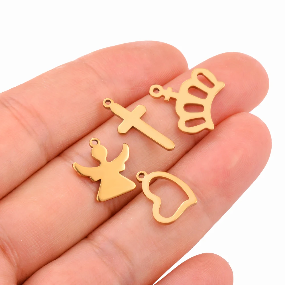 20 Stück/Set Edelstahl Anhänger mit Engelkrone, Kreuz und Herz für DIY Armband, Fußkette, Ohrring, Schmuckherstellungszubehör – Detail 5