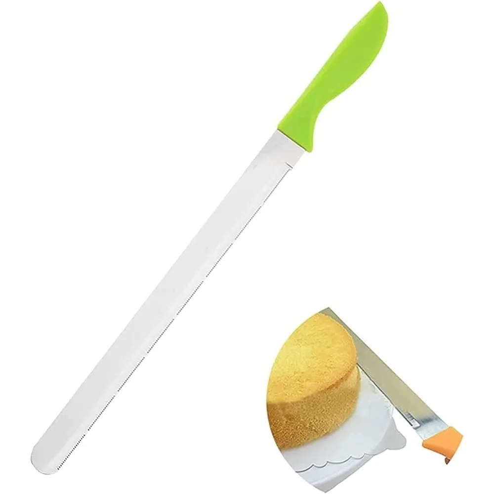 

10Inch/12Inch Stainless Steel Cake Knife Plastic Handle Baking Pastry Spatulas Serrated Bread Knife Kitchen Baking Tool (12 inch