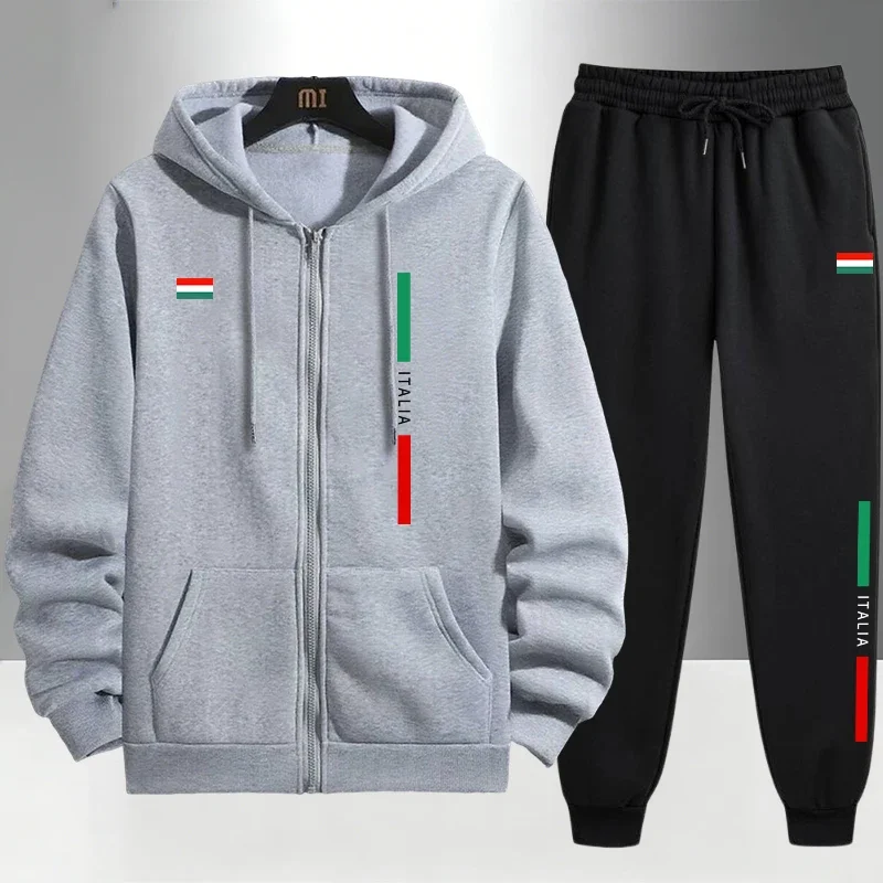 Italy Fashion Men's Set Zipper Outerwear and Sweatpants Autumn Winter Daily Casual Sports Hoodies Outfit Urban Trendy Tracksuits