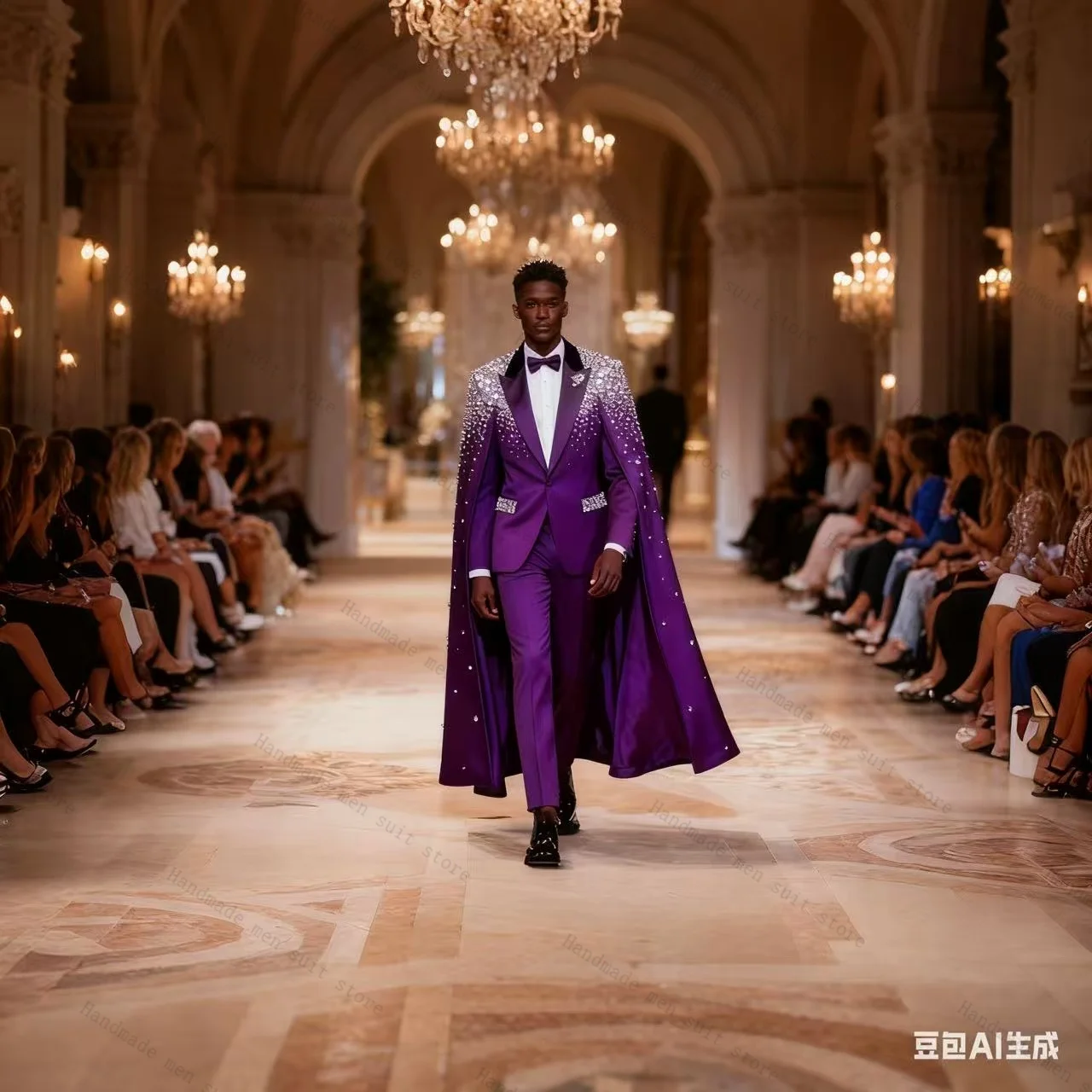 

Purple Wrap Men Suit Set 2 Piece Crystals Blazer+Pants Prom Wedding Tuxedos Coat Cotton Customized Formal Office Business Jacket