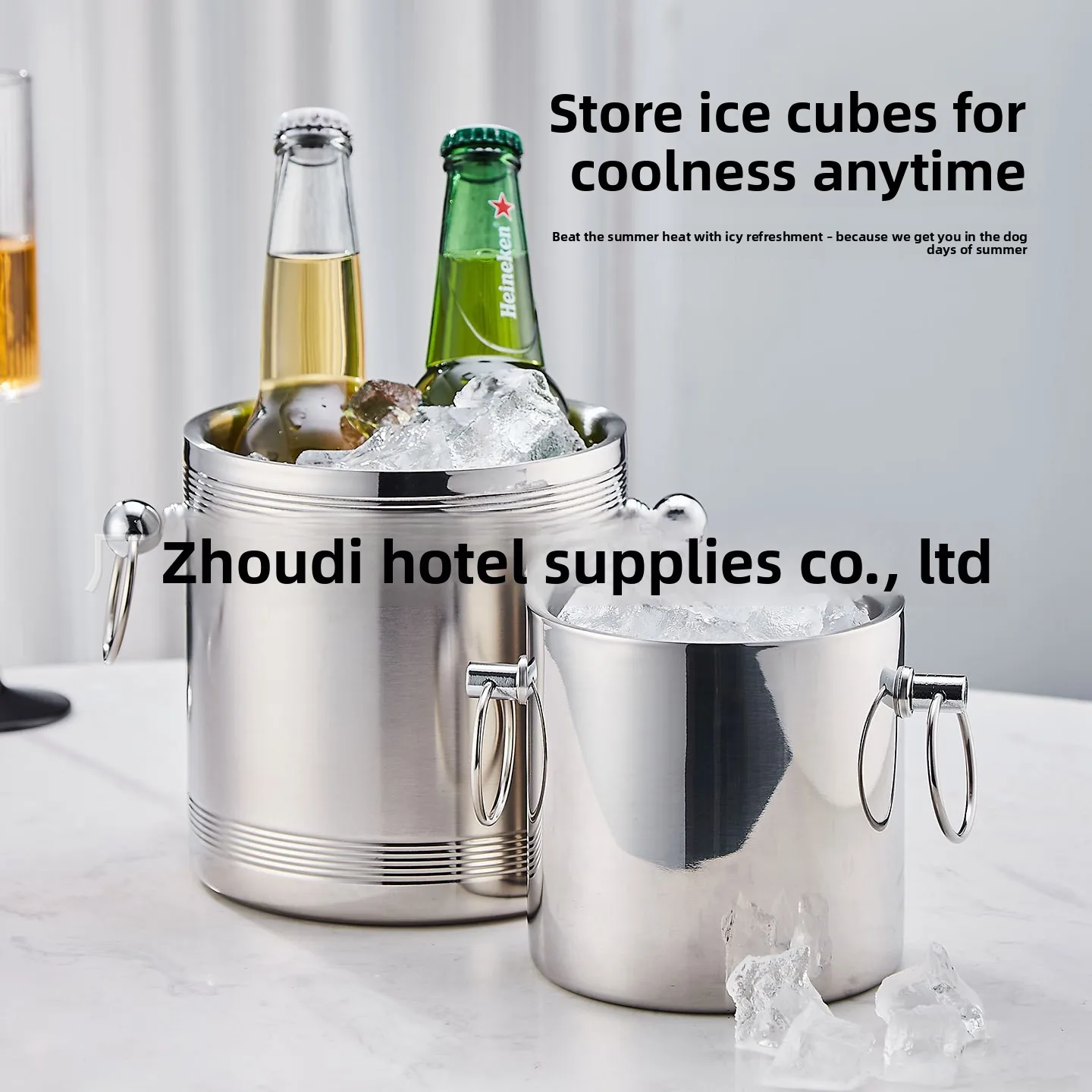 

HYS Stainless Steel Ice Bucket Double Bar Insulation Ice Bucket