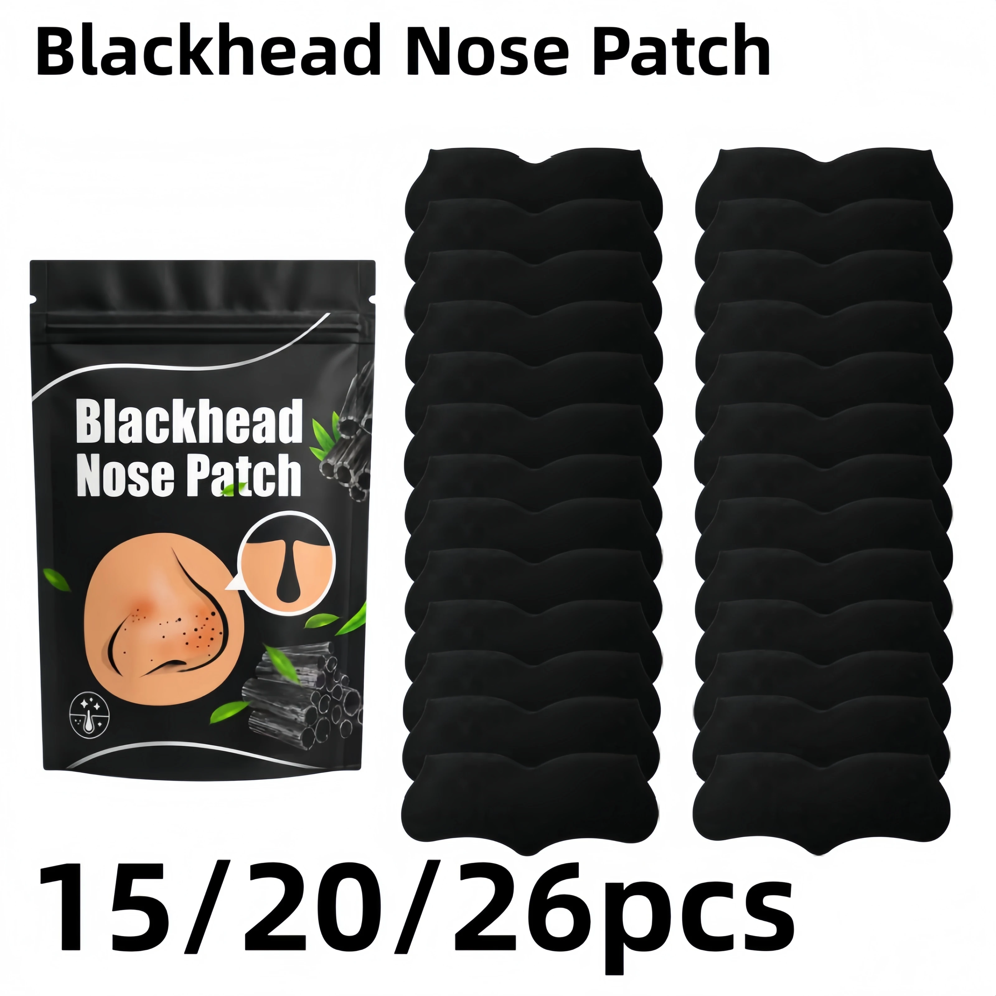 15/20/26PCS Blackhead Nose Patch Strips, Charcoal Nose Stickers, Black Facial Care Accessories for Men Women Daily Routine