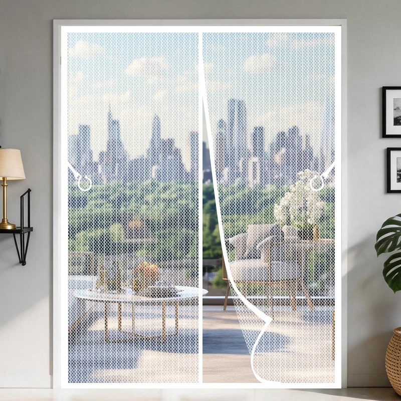 Summer Oversized Perforated White Home-Style Bedroom Magnetic Thick High-Definition Mosquito-Proof Curtain