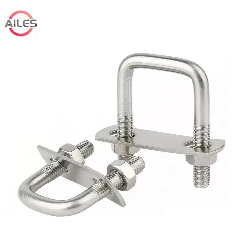 M6 M8 304 Stainless Steel Square Clamp U Bolt Right Angle U Screw U Clamp Nuts Plate Baffles U Bolt Set