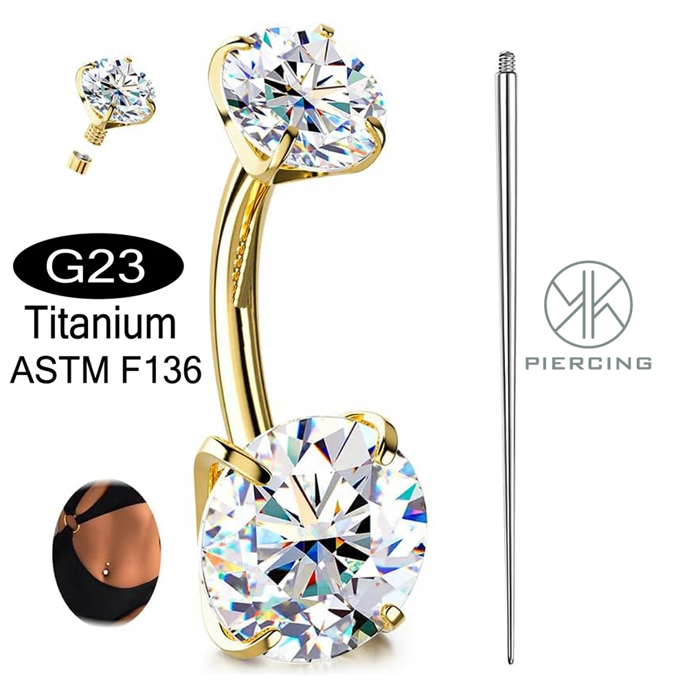 G23 TItanium CZ Belly Button Ring Hypoallergenic Internally Threaded Navel Rings 14G Piercing Jewelry For Women Men Brilliant